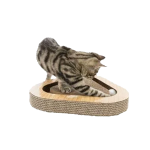 rascador gatos triangular de carton corrugado con juguete