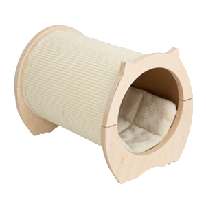 rascador gatos barril horizontal con cama tunel