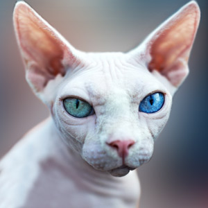 Gato Sphinx blanco ojos azules y verdes